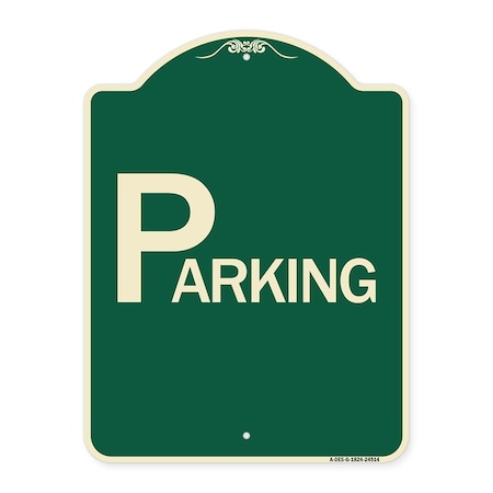 Signmission Designer Series Sign-Parking, Green & Tan Heavy-Gauge Aluminum Sign, 24" x 18", G-1824-24514 A-DES-G-1824-24514